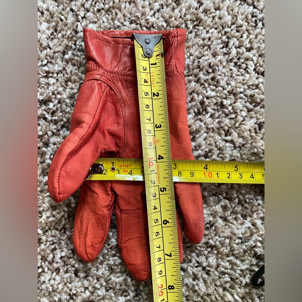 lamb skin Leather gloves Coral Red Elastic Cuff Women's Size S - Picture 4 of 5